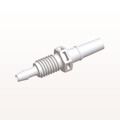 Male Luer Slip to Panel Mount with Barb, White, 100/Bag - 1/4-28 UNF Thread; Fits 3/32 inch ID Tubing (0.094 inch, 2.38 mm) - PMLM3130