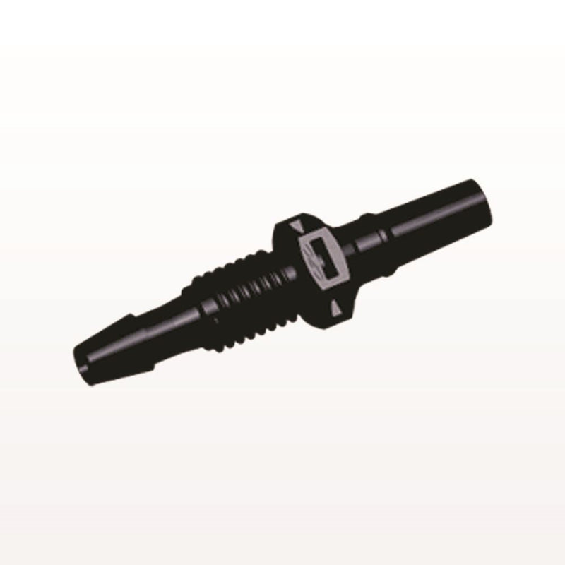 Male Luer Slip to Panel Mount with Barb, Black, 100/Bag - 1/4-28 UNF Thread; Fits 1/8 inch ID Tubing (0.125 inch, 3.18 mm) - PMLM4131