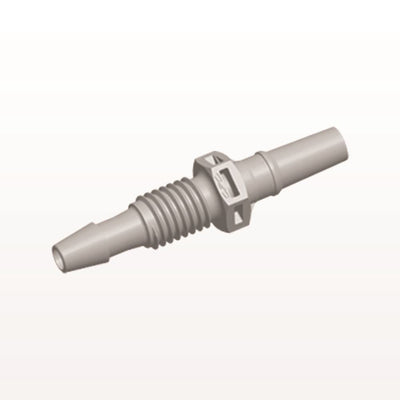 Male Luer Slip to Panel Mount with Barb, Natural, 100/Bag - 1/4-28 UNF Thread; Fits 1/8 inch ID Tubing (0.125 inch, 3.18 mm) - PMLM41