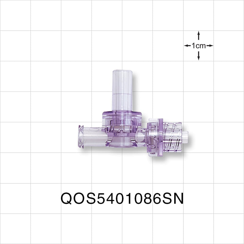 Dual Check Valve, Female Luer Slip Inlet, Male Luer Lock Outlet, Female Luer Lock Control Port - 0.26 inch OD (6.6 mm); 1.5 - 5.6 psi CP - QOS5401086SN