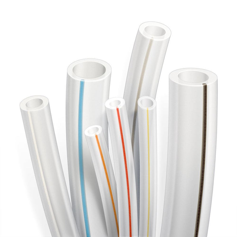 TuFlux TPE Tubing, Yellow Stripe - 60A Durometer; 1/8 inch ID x 1/4 inch OD (0.125 inch x 0.25 inch, 3.18 mm x 6.35 mm) x 656 ft coil (200 m) - T2400