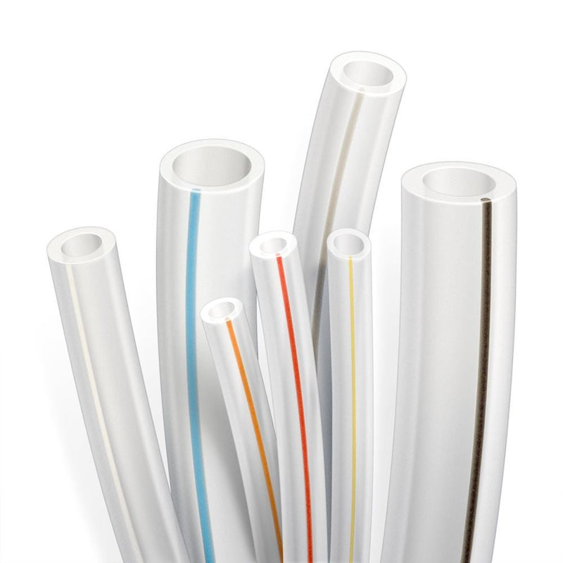 TuFlux TPE Tubing, Red Stripe - 60A Durometer; 1/4 inch ID x 7/16 inch OD (0.25 inch x 0.438 inch, 6.35 mm x 11.11 mm) x 328 ft coil (100 m) - T2402