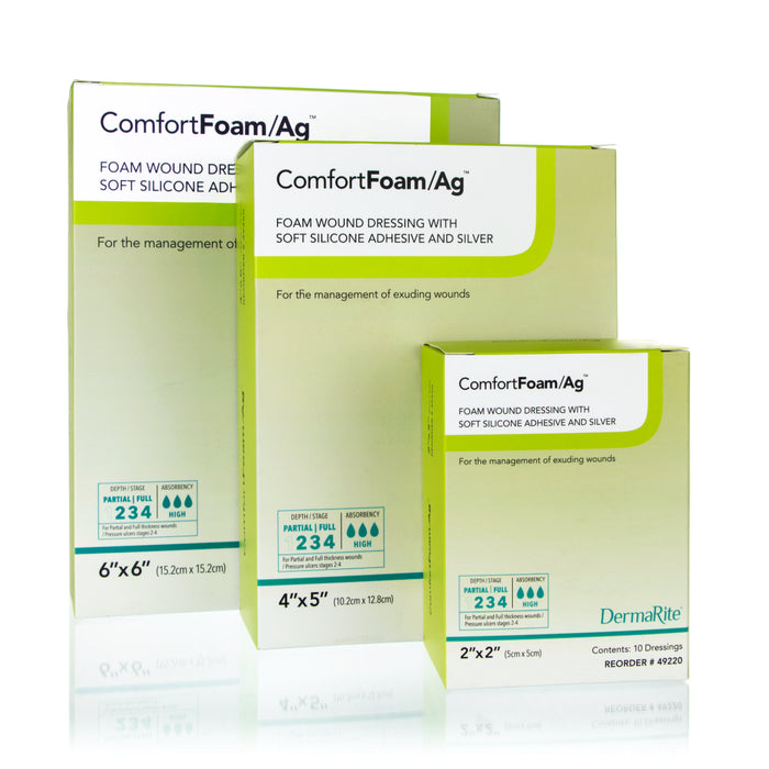 ComfortFoam Ag Foam Wound Dressing With Soft Silicone Adhesive And Silver (Size - 6" x 6")
