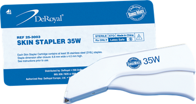 DEROYAL DELUXE 35-COUNT SKIN STAPLER FIXED HEAD SKIN STAPLER (PACKAGING - CASE OF 30)