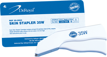DEROYAL DELUXE 35-COUNT SKIN STAPLER FIXED HEAD SKIN STAPLER (PACKAGING - CASE OF 30)