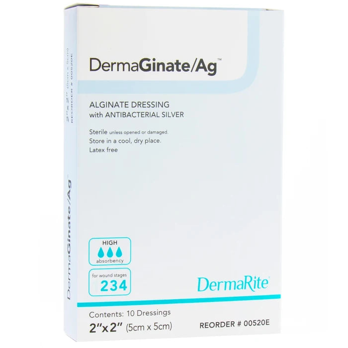 DermaGinate Ag Alginate Wound Dressing with Antibacterial (Size 4" x 8" (10.2 cm x 20.3 cm)