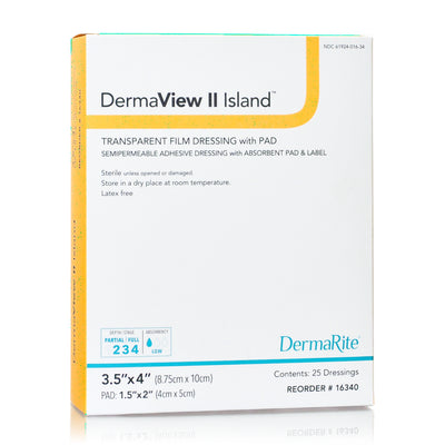 DermaView II Island Transparent Film Wound Dressing with Non-Adherent, Absorbent Pad (Size 6" x 6")