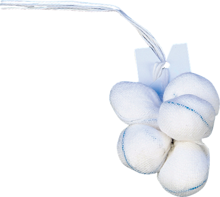 DEROYAL SINGLE-STRUNG TONSIL SPONGES (PACKAGING - 5/PACK, 100 PACKS PER CASE)