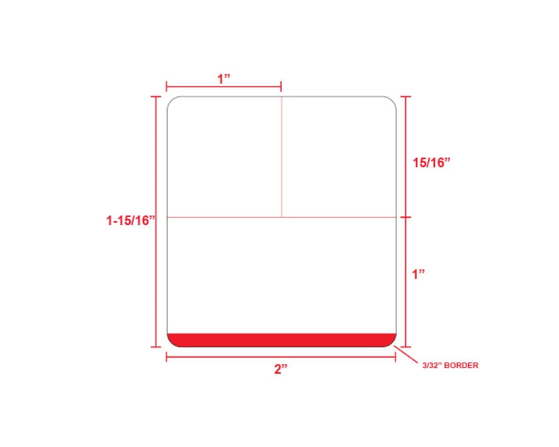PDC Direct Thermal Label, Epic Compatible, Paper, 2" x 1-15/16", Red Stripe, 1" Core, 1480 per roll, 12 per box | EPCDT-BKR-RB