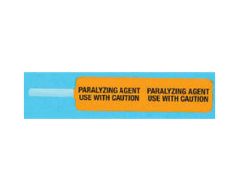 PDC Syringe Flag Label Synthetic Permanent "Paralyzing Agent Use" 3 7/8" X 3/4" Orange, 20 per Sheet, 100 Sheets per Package | HCL17438