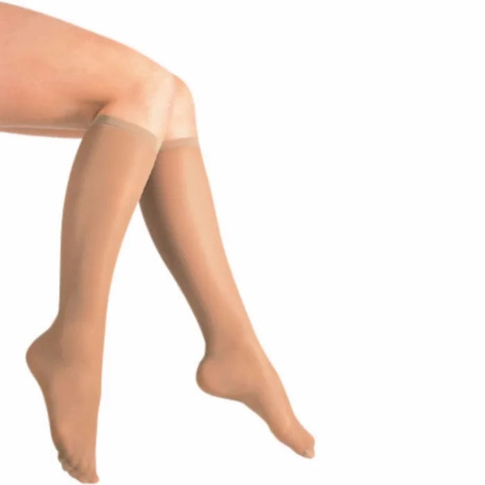 Ladies' Sheer Support Knee High Stockings 15-20MMHg Small Beige