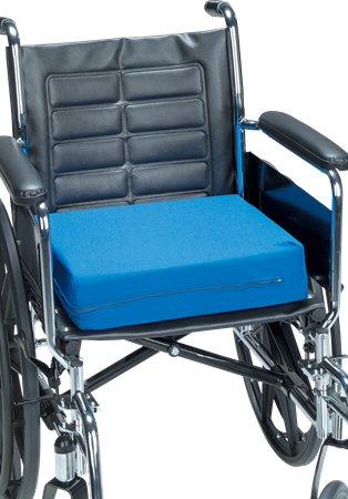 DEROYAL WEDGE WHEELCHAIR CUSHION (PACKAGING - CASE) (DIMENSIONS - 16” L x 16” W x 2 ½”- 4” H)