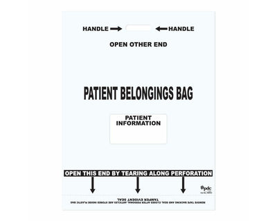 Patient Belongings Bag Tamper-Evident Punch Out Handle Plastic 25-1/2" X 19-1/2" White, 200 per Case | PBP03