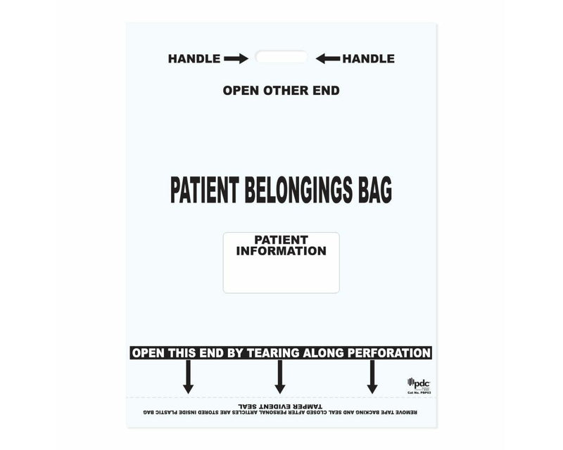 Patient Belongings Bag Tamper-Evident Punch Out Handle Plastic 25-1/2" X 19-1/2" White, 200 per Case | PBP03