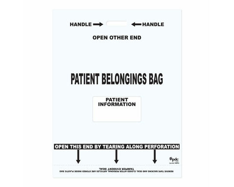 Patient Belongings Bag Tamper-Evident Punch Out Handle Plastic 25-1/2" X 19-1/2" White, 200 per Case | PBP03