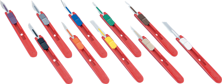 DEROYAL DISPOSABLE SAFETY SCALPELS WITH RETRACTABLE BLADES (PACKAGING - CASE OF 50)