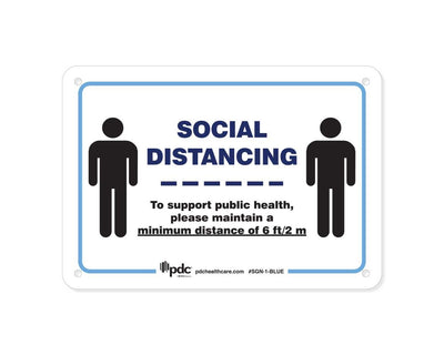 PDC Sign "Social Distancing" 7" x 10" Blue |  SGN-1-BLUE