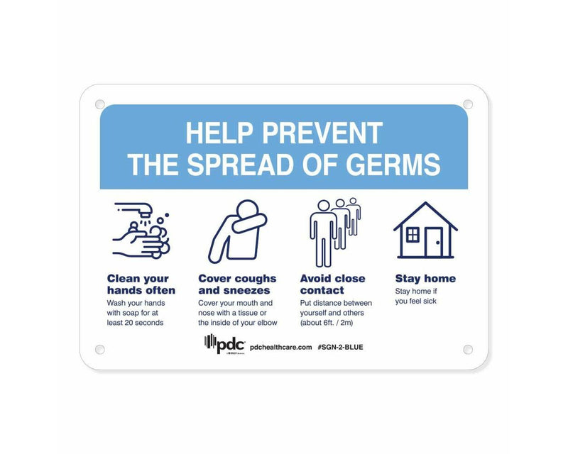 PDC Sign "Help Prevent the Spread of Germs" 7" x 10" Blue | SGN-2-BLUE