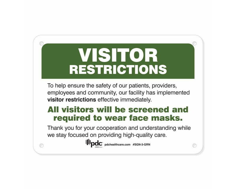 PDC Sign "Visitor Restrictions" 7" x 10" Green |  SGN-3-GRN