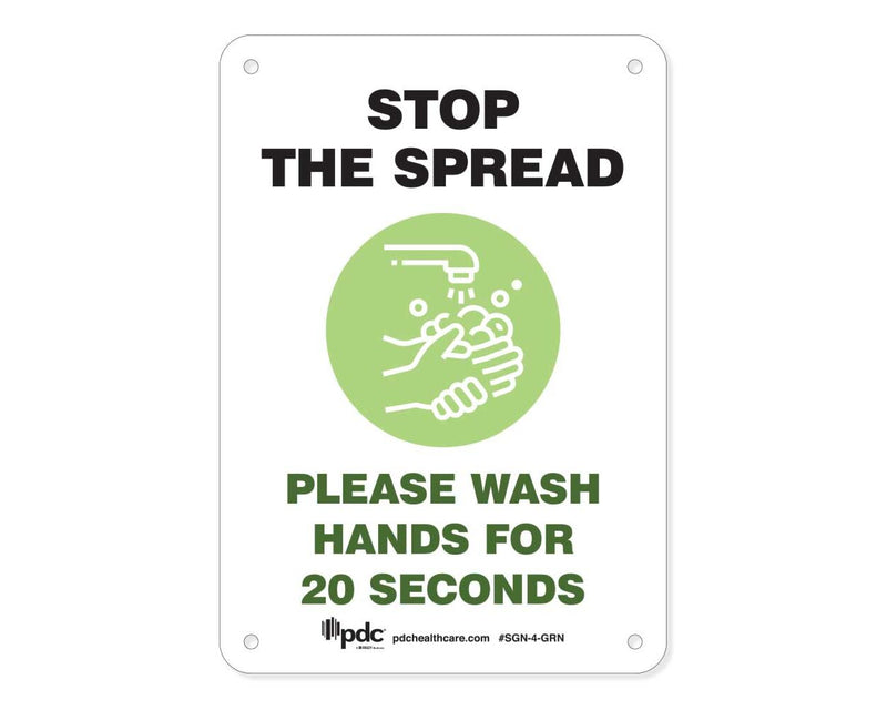 PDC Sign "Stop the Spread Please Wash Hands" 10" x 7" Green |  SGN-4-GRN