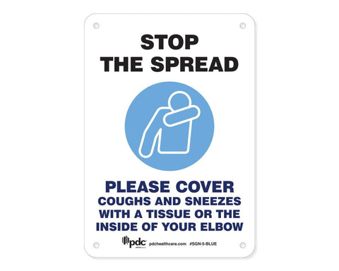PDC Sign "Stop the Spread Please Cover Coughs and Sneezes" 10" x 7" Blue | SGN-5-BLUE