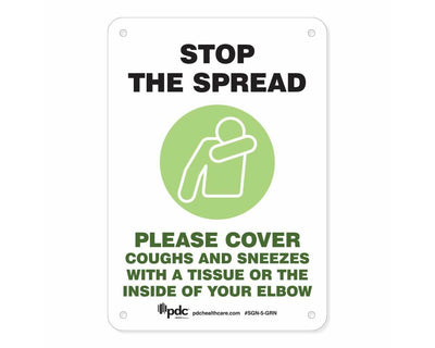 Sign "Stop the Spread Please Cover Coughs and Sneezes" 10" x 7" Green | SGN-5-GRN