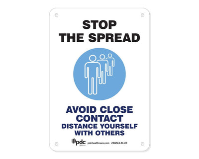 PDC Sign "Stop the Spread Avoid Close Contact 10" x 7" Blue | SGN-6-BLUE