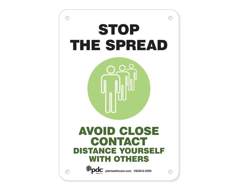 PDC Sign "Stop the Spread Avoid Close Contact" 10" x 7" Green |  SGN-6-GRN