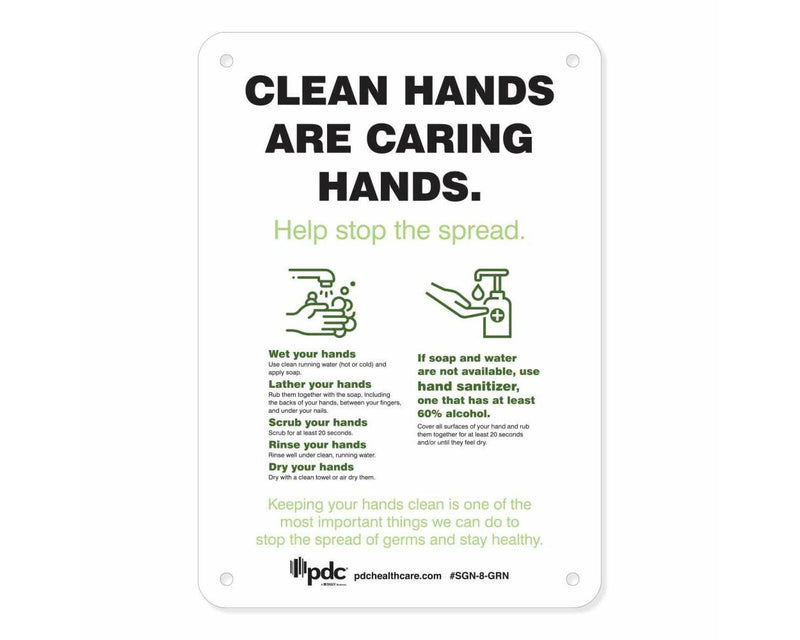 Sign "Clean Hands are Caring Hands" 10" x 7" Green | SGN-8-GRN