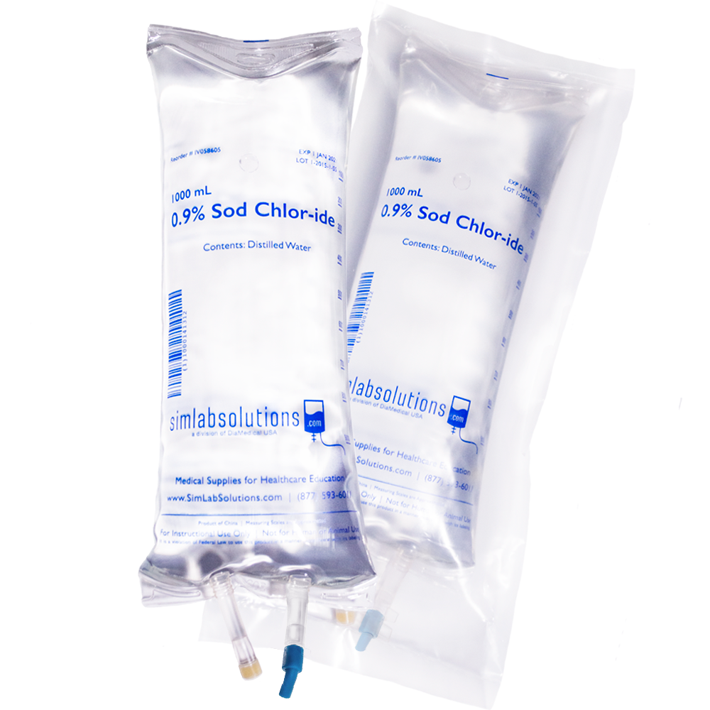 SIMRX 0.9% SOD CHLOR-IDE BLUE CAPPED PORT SIMULATED IV BAGS - EMPTY