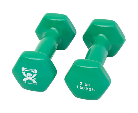 CanDo vinyl coated dumbbell - 3 lb - Green, pair