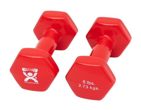 CanDo vinyl coated dumbbell - 6 lb - Red, pair
