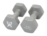 CanDo vinyl coated dumbbell - 15 lb - Silver, pair
