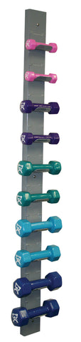 CanDo vinyl coated dumbbell - 10-piece set with Wall Rack - 2 each 1, 2, 3, 4, 5
