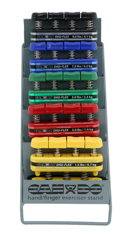 CanDo Digi-Flex hand exerciser - set of 5 (yellow, red, green, blue, black), with metal rack  - FE-10-0749