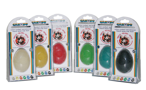 CanDo Gel Squeeze Ball - Large Cylindrical - 6-piece set (tan, yellow, red, green, blue, black) - FE-10-1896