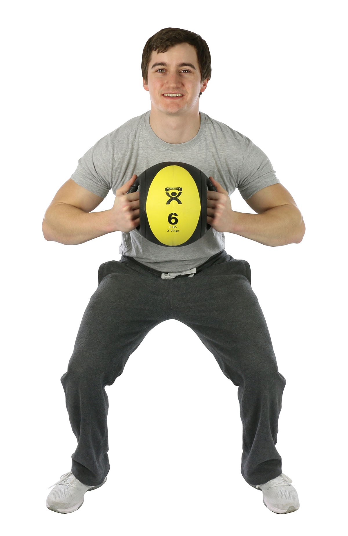 CanDo, Dual-Handle Medicine Ball, 9" Diameter, Yellow, 6 lb. - FE-10-3180