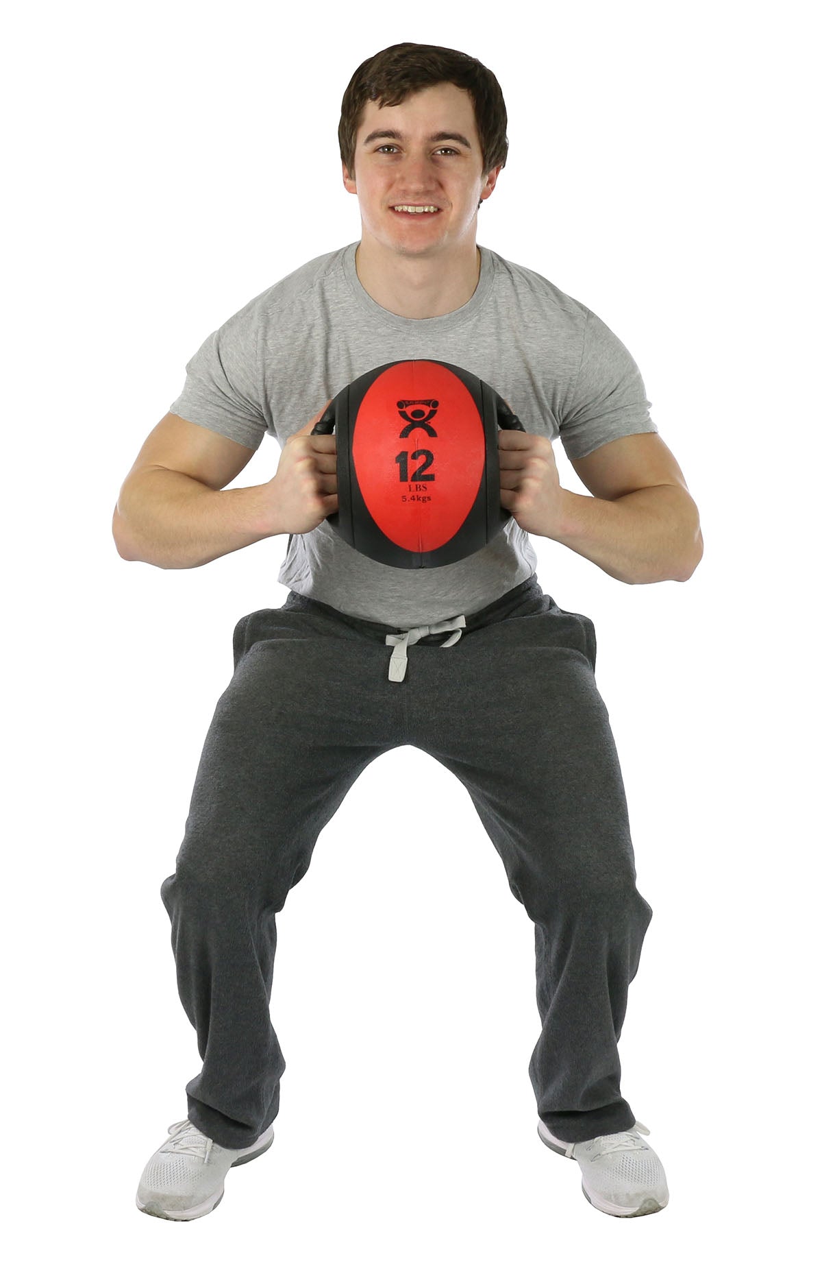 CanDo, Dual-Handle Medicine Ball, 9" Diameter, Red, 12 lb. - FE-10-3181
