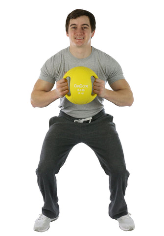 CanDo, Molded Dual Handle Medicine Ball, Yellow, 8.8 lb. (4 kg) - FE-10-3281