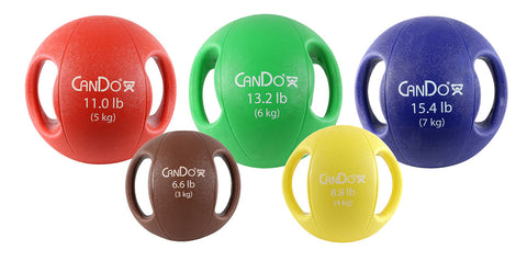 CanDo, Molded Dual Handle Medicine Ball, 5-piece set (1 ea: tan through blue)