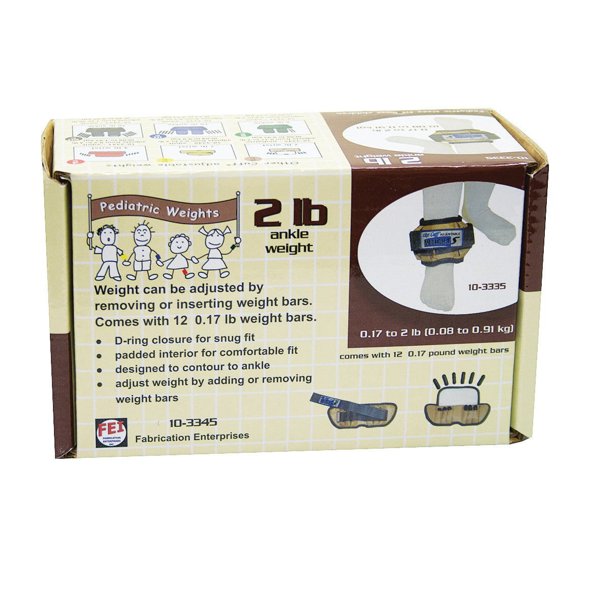 The Adjustable Cuff pediatric ankle weight - 2 lb - 12 x 0.17 lb inserts - Tan - each - FE-10-3335-1