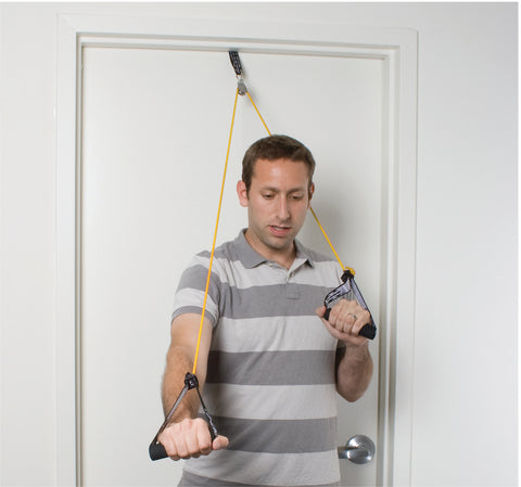 CanDo shoulder pulley with exercise tubing and handles, Yellow - x-light