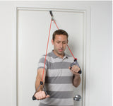 CanDo shoulder pulley with exercise tubing and handles, Red - light