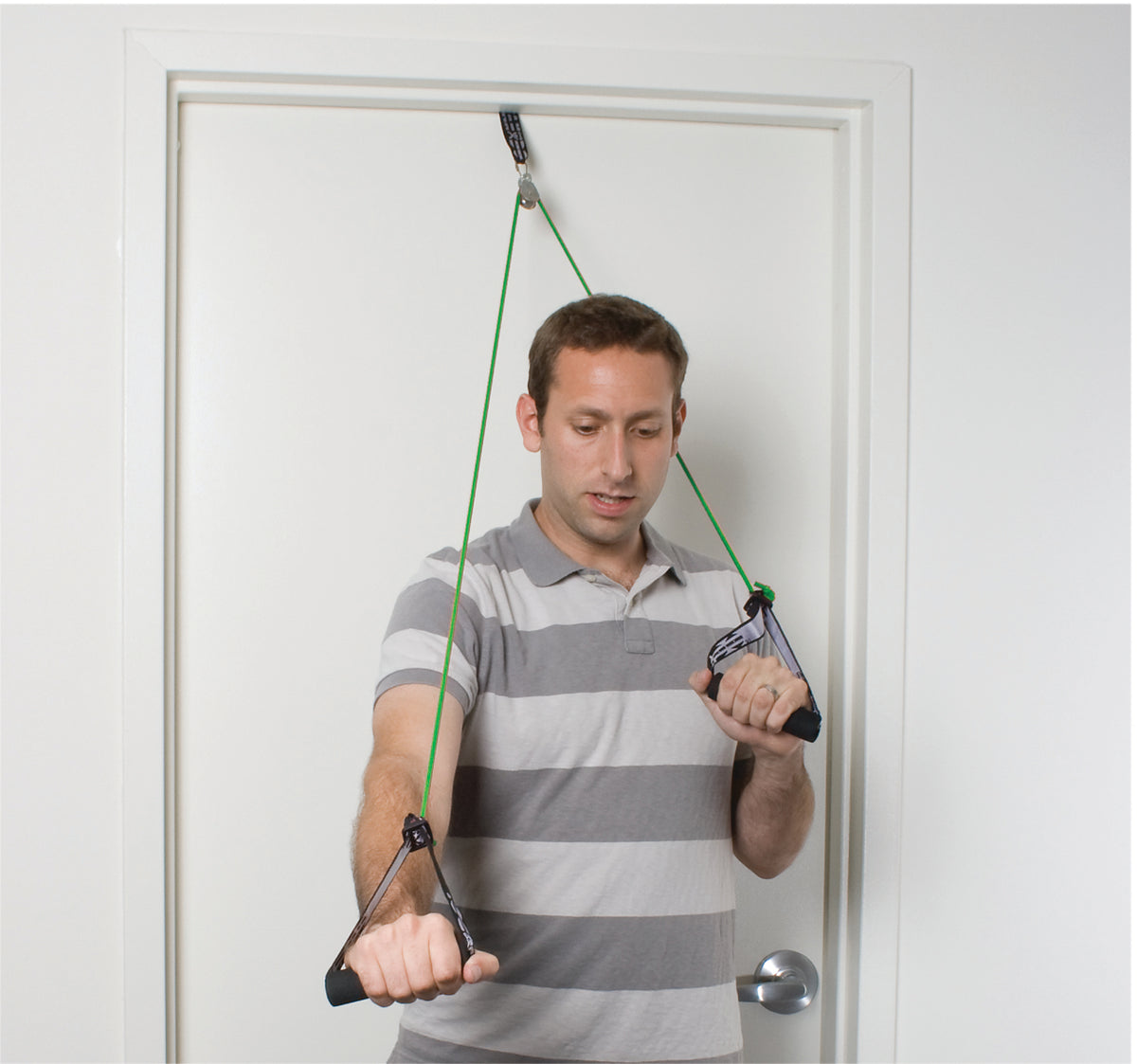 CanDo shoulder pulley with exercise tubing and handles, Green - medium