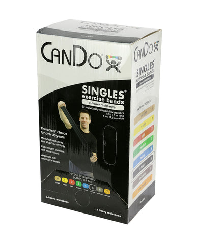 CanDo Low Powder Exercise Band - box of 30, 5' length - Black - x-heavy