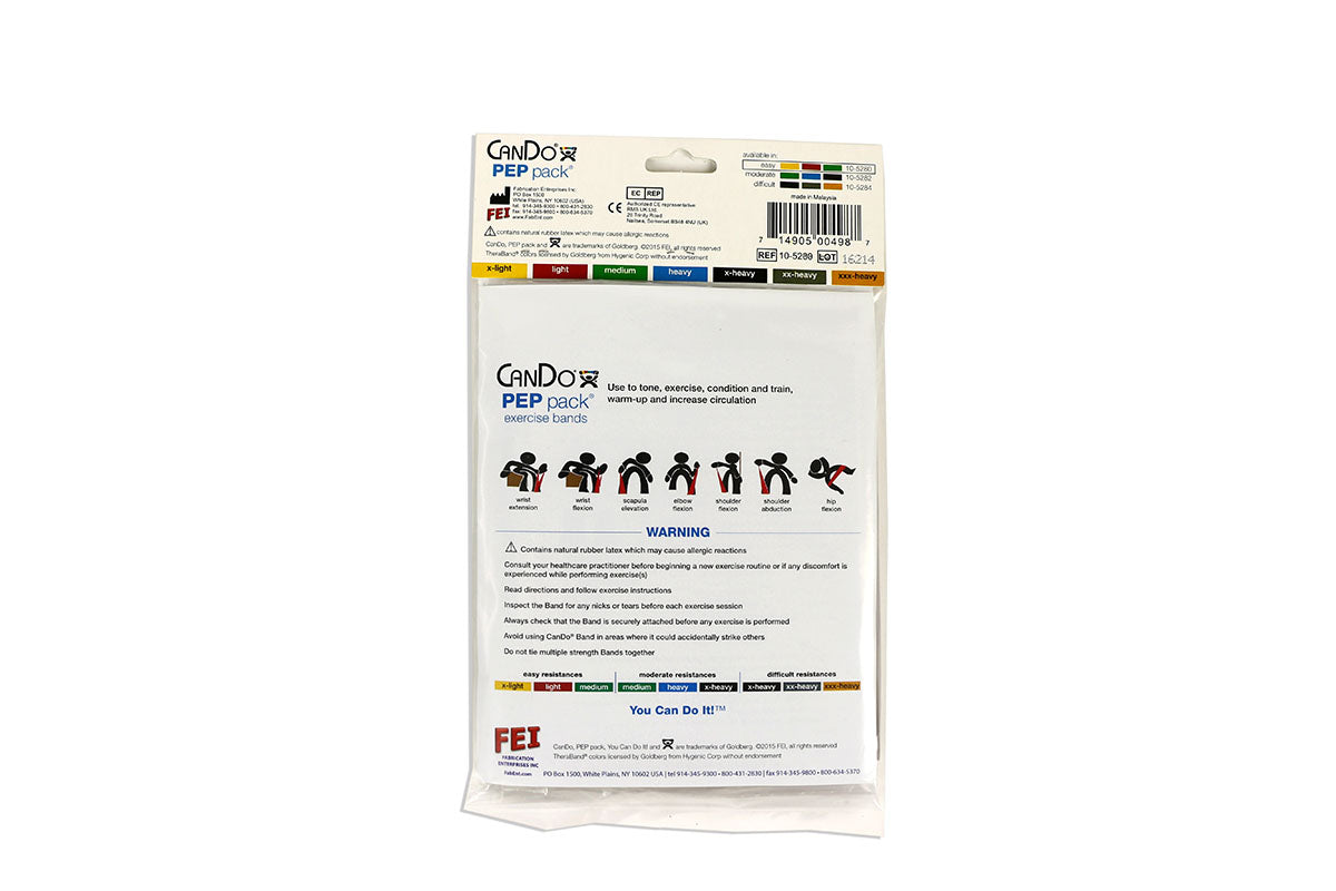 CanDo Low Powder Exercise Band Pep Pack - Easy with yellow, red and green band - FE-10-5280