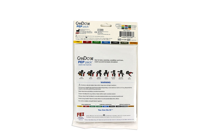 CanDo Low Powder Exercise Band Pep Pack - Easy with yellow, red and green band - FE-10-5280