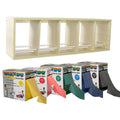 CanDo exercise band rack, plastic, 5 rolls, INCLUDING: Perf 100 - Latex Free- 5 x 100 yard rolls (yellow, red, green, blue, black)