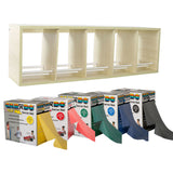 CanDo exercise band rack, plastic, 5 rolls, INCLUDING: Perf 100 - Latex Free- 5 x 100 yard rolls (yellow, red, green, blue, black)