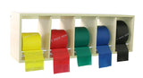 CanDo exercise band rack, plastic, 5 rolls, INCLUDING: 5 x 50 yard CanDo low powder set (yellow, red, green, blue, black)